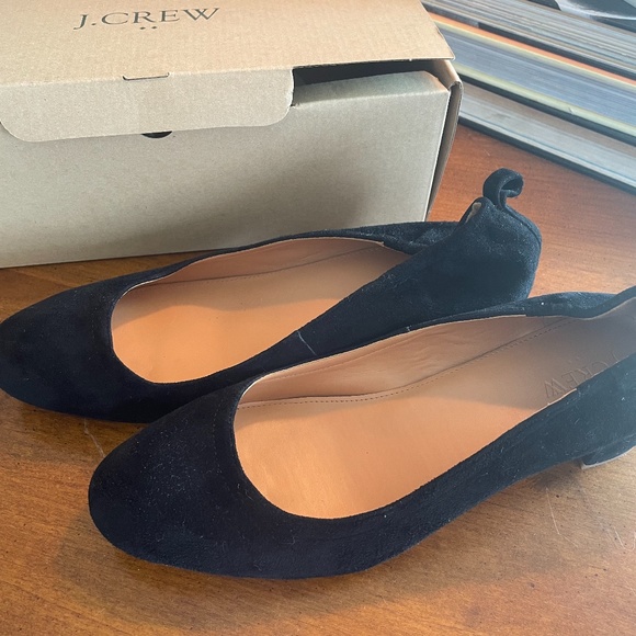 J CREW Black Suede flats low stacked heel size 9 - Picture 1 of 5